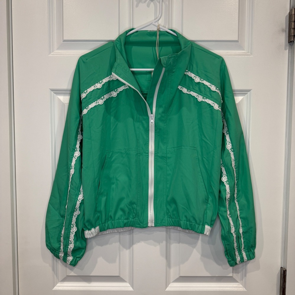 Altar'd State ASR Lace Trim Full Zip Windbreaker Jacket Size XS Womens Mock Neck